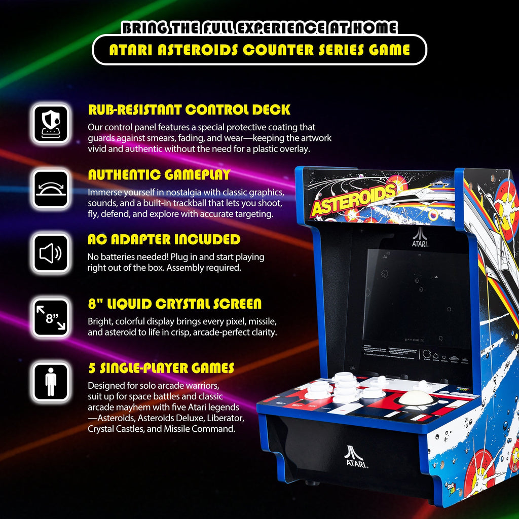 Atari Asteroids Counter Series Arcade Game with 8 Inch Screen