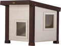 New Age Pet ECOFLEX Albany Outdoor Cat House - Weatherproof, Insulated, Elevated Floor, Dual Escape Doors, Easy Assembly, Moisture & Odor Resistant, 10-Year Warranty, Maple/Brown
