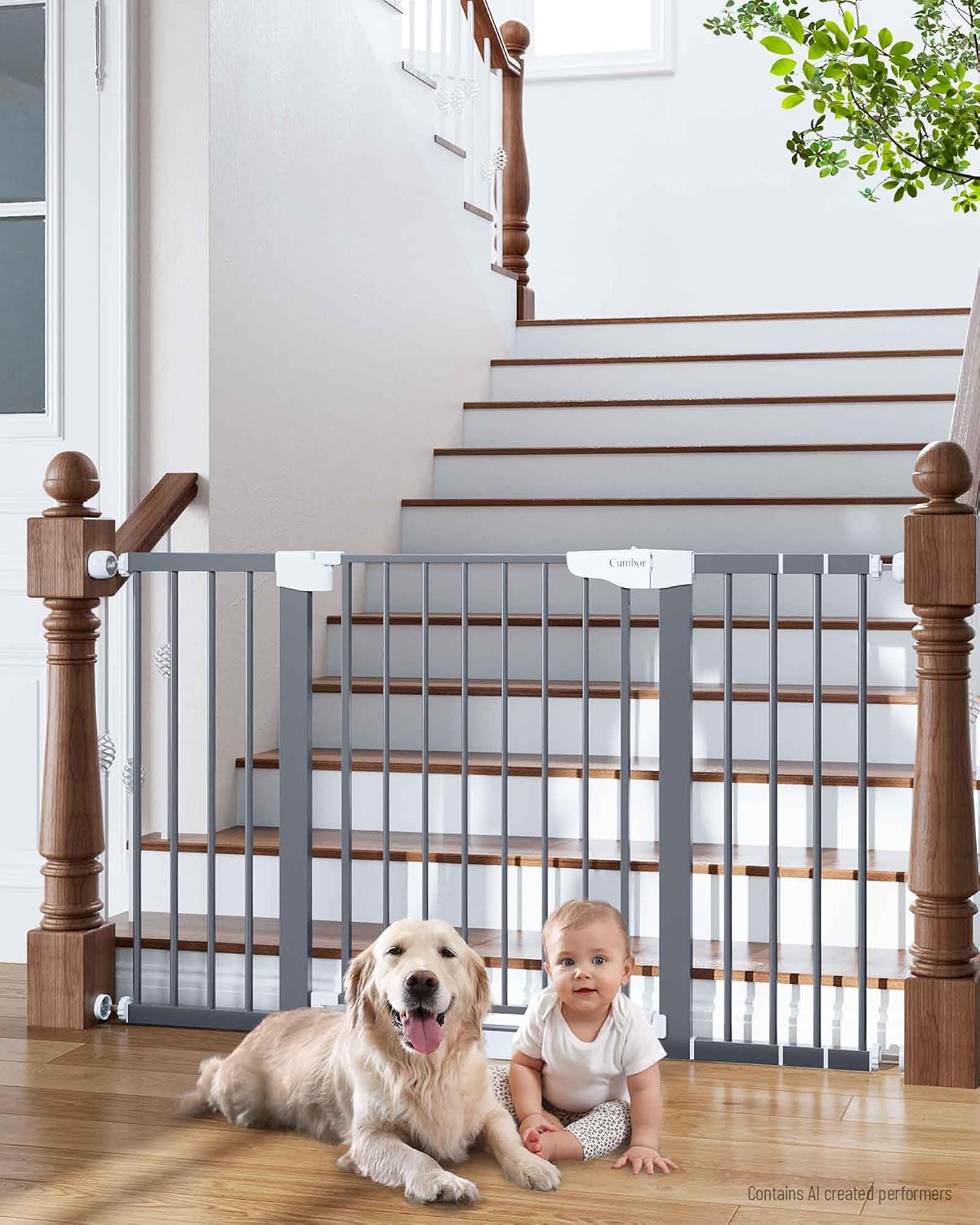 Cumbor 30-46" Baby Gate for Stairs, Mom's Choice Awards Winner-Auto Close Dog Gate for The House, Gifts for Mom, Easy Install Pressure Mounted Pet Gates for Doorways, Black