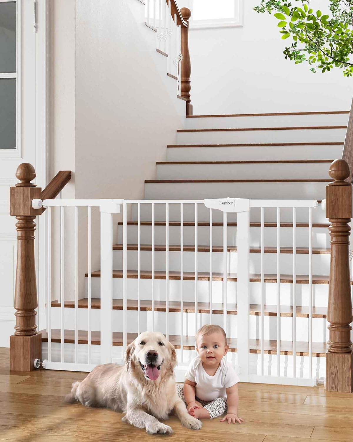 Cumbor 30-46" Baby Gate for Stairs, Mom's Choice Awards Winner-Auto Close Dog Gate for The House, Gifts for Mom, Easy Install Pressure Mounted Pet Gates for Doorways, Black