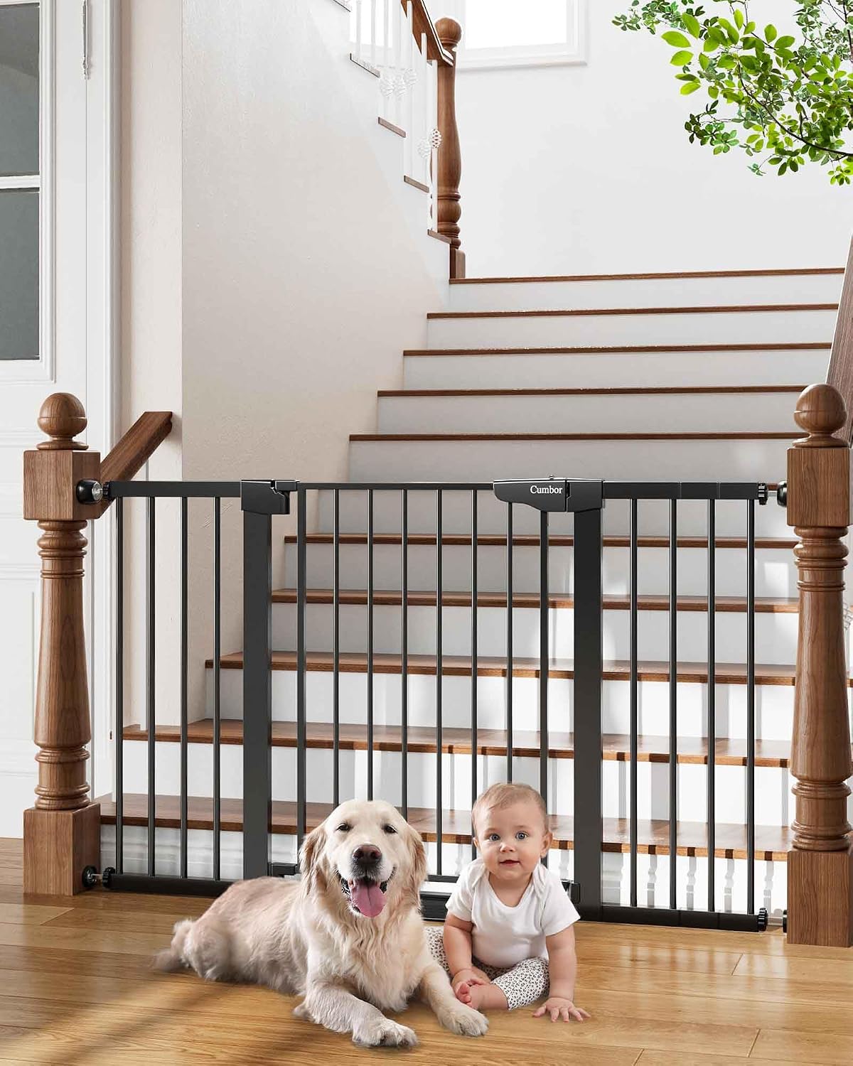 Cumbor 30-46" Baby Gate for Stairs, Mom's Choice Awards Winner-Auto Close Dog Gate for The House, Gifts for Mom, Easy Install Pressure Mounted Pet Gates for Doorways, Black