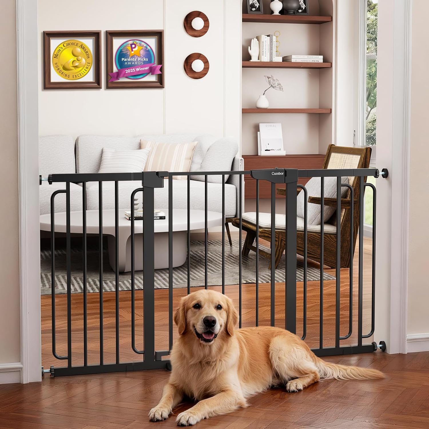 Cumbor 30-46" Baby Gate for Stairs, Mom's Choice Awards Winner-Auto Close Dog Gate for The House, Gifts for Mom, Easy Install Pressure Mounted Pet Gates for Doorways, Black