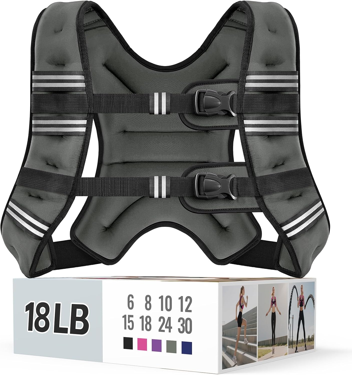 Zeerun Weighted Vest, 6lb/8lb/10lb/12lb/15lb/18lb/20lb/24lb/30lb for Men Women, Reflective Stripe Adjustable Buckle, Comfortable Durable Rucking Vest for Walking Running Strength Training