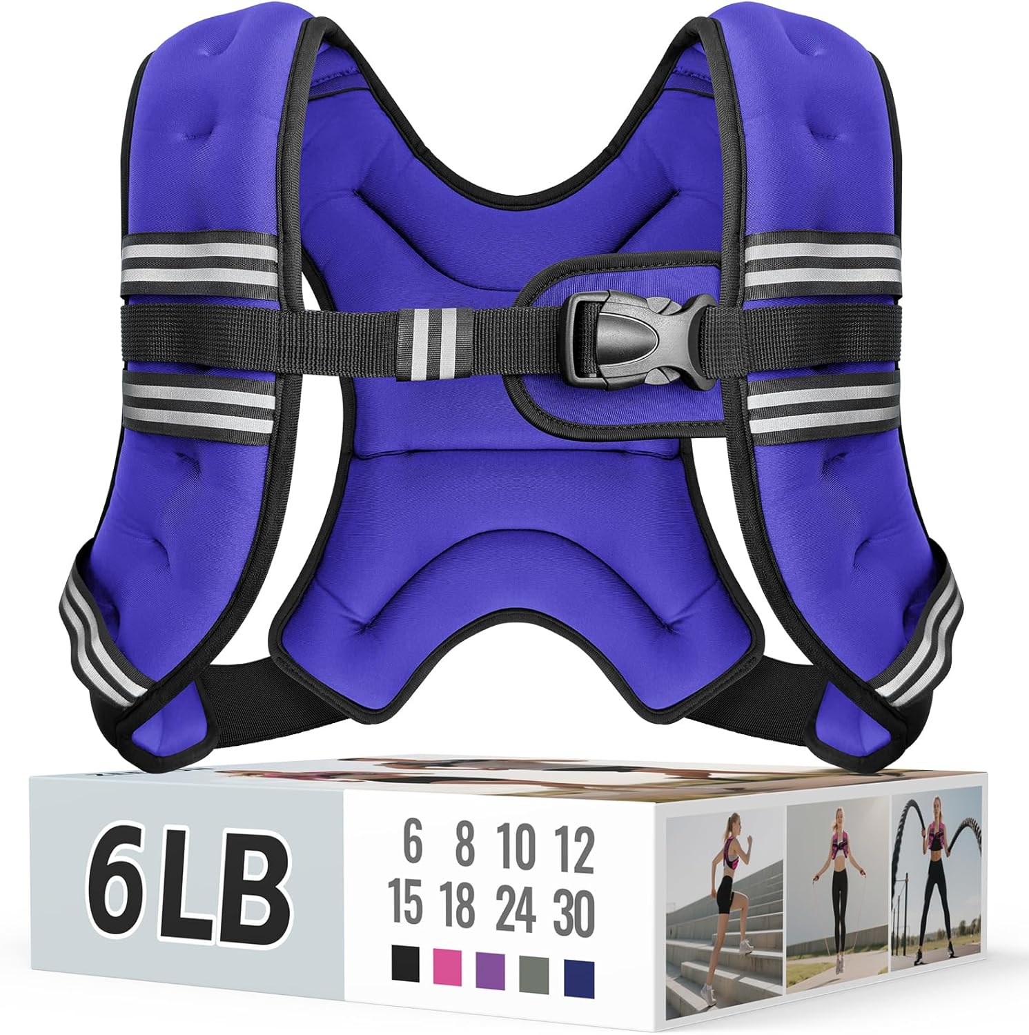 Zeerun Weighted Vest, 6lb/8lb/10lb/12lb/15lb/18lb/20lb/24lb/30lb for Men Women, Reflective Stripe Adjustable Buckle, Comfortable Durable Rucking Vest for Walking Running Strength Training